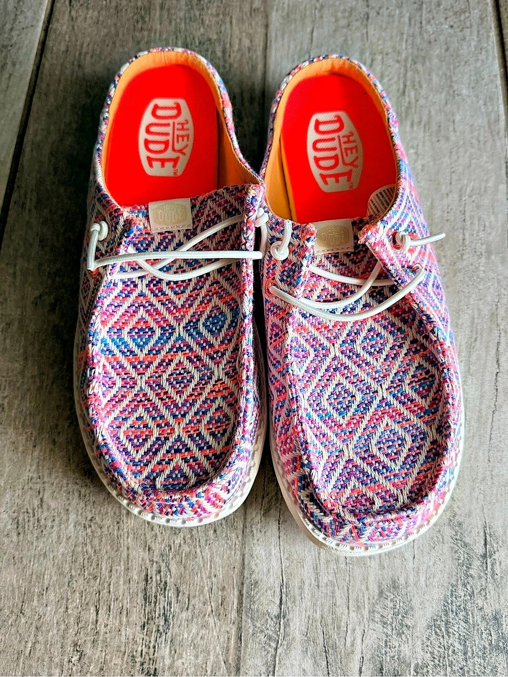 Hey Dude Wendy Women's Geometric Sneakers Pink Blue US 8 Like New
